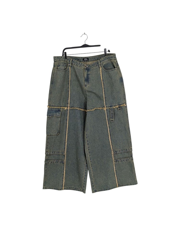 Social Collison Wide Leg Cargo Jeans Baggy Frayed Hem Skater Rave Grunge Plus 18